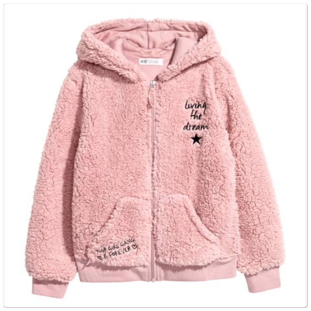 🆕 Pink “Living the Dream" sherpa zip up hoodie jacket